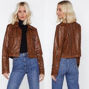 NWT NASTY GAL Let’s Snake up faux leather cropped jacket size 2